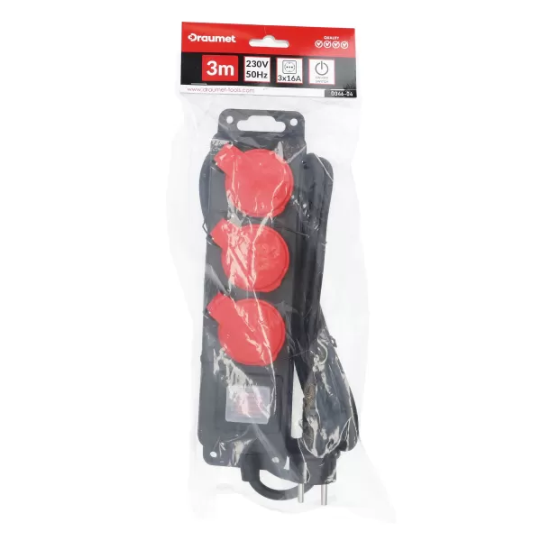 Kabel produžovací 3m, 3z, vypínač, ochrana Draumet D346-04
